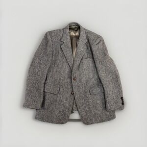 VTG Harris Tweed Blazer Men 40S Gray Herringbone Scottish Wool Jacket Sport Coat